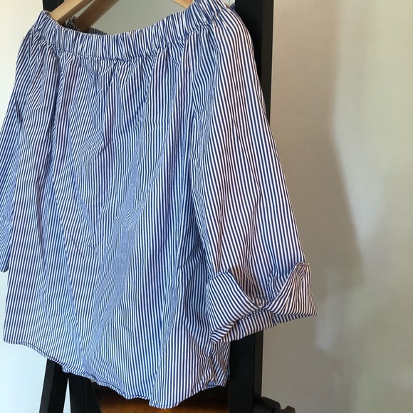 Zara off the shoulder poplin blouse - white/blue - Picture 11 of 15